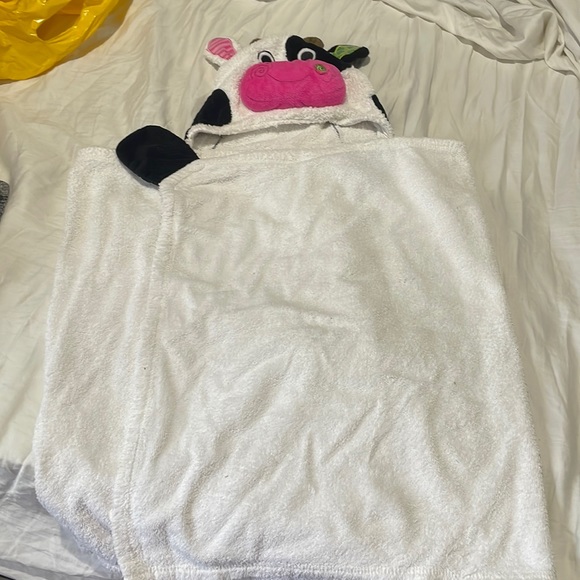 Zoocchini toddler white hooded cow towel euc - Picture 1 of 9